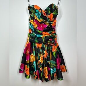 Vintage Positively Ellyn Colourful Floral Strapless Dress with Rosette Size 10